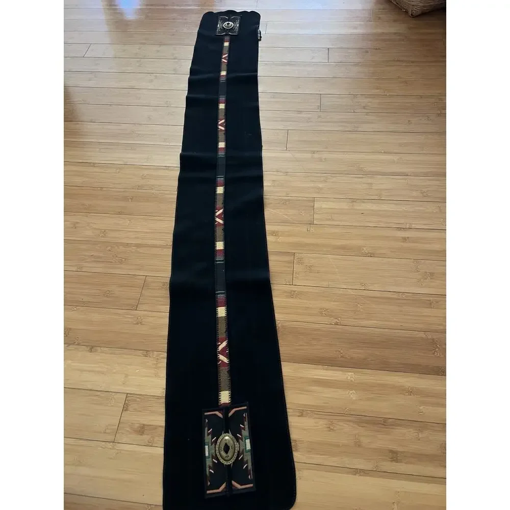 Vintage Coloratura Concho Black Scarf Wrap 100% Pure Wool Made In USA 71x10”
